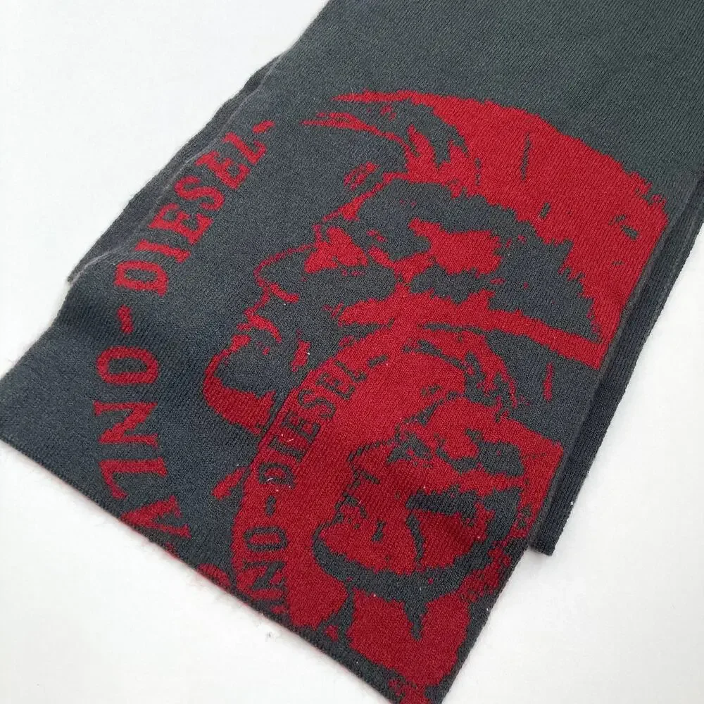 Diesel Logo Scarf - Red Maroon Gray